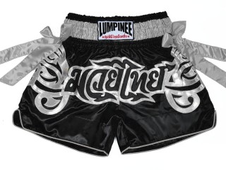 Lumpinee Short de Boxe Thai : LUM-051-Noir-Argent