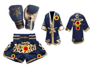 Ensemble de gants Muay Thai + short personnalisé + peignoir personnalisé: Marine Lai Thai