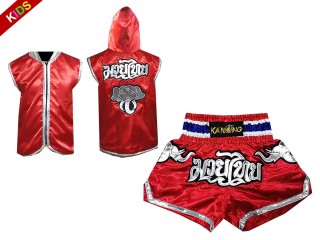 Sweat à capuche Muay Thai + Muay Thai Short Personnalisée pour Enfants : Rouge l'éléphant