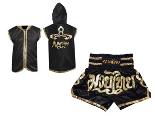 Sweat à capuche Muay Thai + Muay Thai Short Personnalisée : Noir Lai Thai