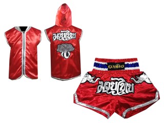 Sweat à capuche Muay Thai + Muay Thai Short Personnalisée : Rouge l'éléphant