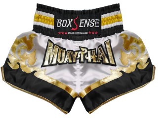 Short de Muay Thai Boxsense : BXS-099-Blanc-Noir