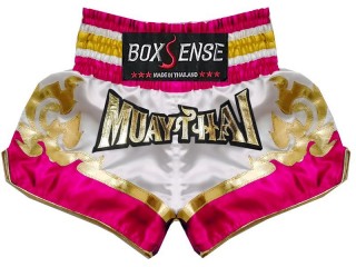 Short de Muay Thai Boxsense : BXS-099-Blanc-Rose