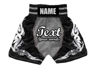 Short boxe anglaise Personnalisé : KNBSH-024-Argent-Noir