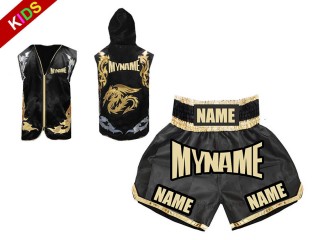 Sweat à capuche + Short Boxe Personnalisée pour Enfants : Noir