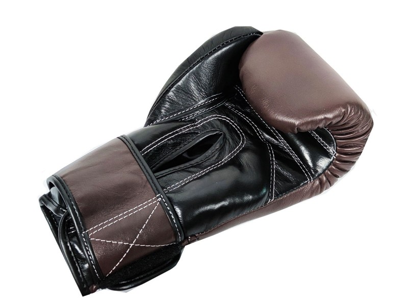 Gants de boxe en cuir véritable Kanong : Brun/Noir