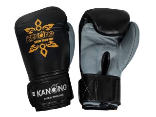 Gants de boxe en cuir véritable Kanong : Noir/Gris