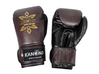Gants de boxe en cuir véritable Kanong : Brun/Noir