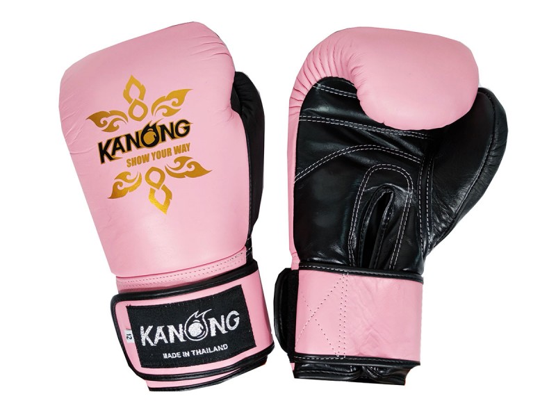 Gants de boxe en cuir véritable Kanong : Rose/Noir