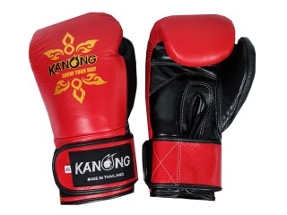 Gants de boxe en cuir véritable Kanong : Rouge/Noir