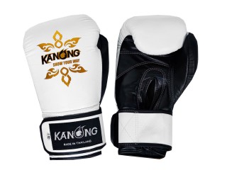 Gants de boxe en cuir véritable Kanong : Blanc/Noir