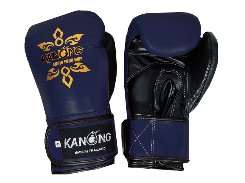 Gants de boxe en cuir véritable Kanong : Bleu marine/Noir