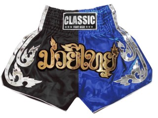 Classic Short de Boxe Thai Kickboxing : CLS-015-Noir-Bleu