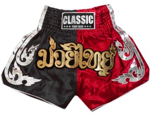 Classic Short de Boxe Thai Kickboxing : CLS-015-Noir-Rouge