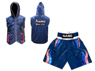 Sweat à capuche + Short Boxe Personnalisée : Bleu marine bandes