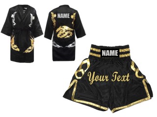 KANONG Peignoir de Boxe + Short Boxe Personnalisée : Noir/Or