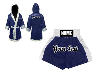 KANONG Peignoir de Boxe + Short Boxe Personnalisée : Bleu marine/Blanc