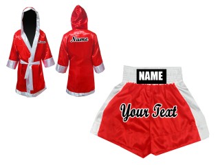 KANONG Peignoir de Boxe + Short Boxe Personnalisée : Rouge/Blanc