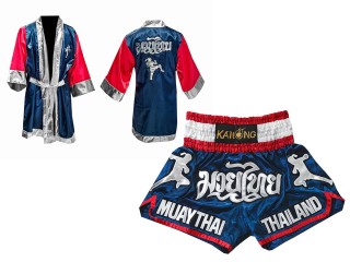 Robe de Combat Muay Thai + Muay Thai Short Personnalisée : Bleu marine Nak Muay