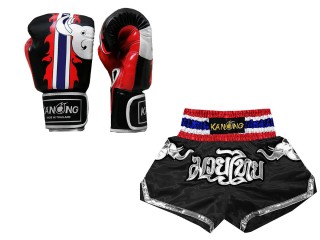 Gants de Boxe Thai et Short Muay Thai Personnalisé: Modèle Set-125-Noir