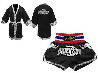 KANONG Peignoir de Boxe + KANONG Muay Thai Shorts Personnalisée : Set-125-Noir