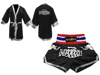 KANONG Peignoir de Boxe + KANONG Muay Thai Shorts Personnalise : Set-125-Noir