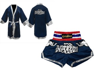 KANONG Peignoir de Boxe + KANONG Muay Thai Shorts Personnalisée : Set-125-Bleu marin