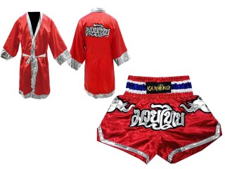KANONG Peignoir de Boxe + KANONG Muay Thai Shorts Personnalisée : Set-125-Rouge