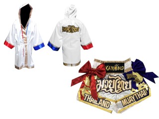 KANONG Peignoir de Boxe + KANONG Muay Thai Shorts Personnalisée : Set-128-Blanc